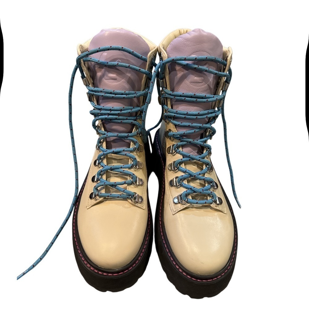 Leather boots combat style white Larroude Jordan Low Boot - Picture 6 of 12